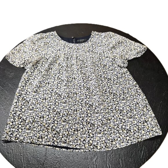 J.Crew Silk Blouse 00 Black Floral w/ Gold Accents Short Sleeve Romantic Academi - Picture 3 of 7